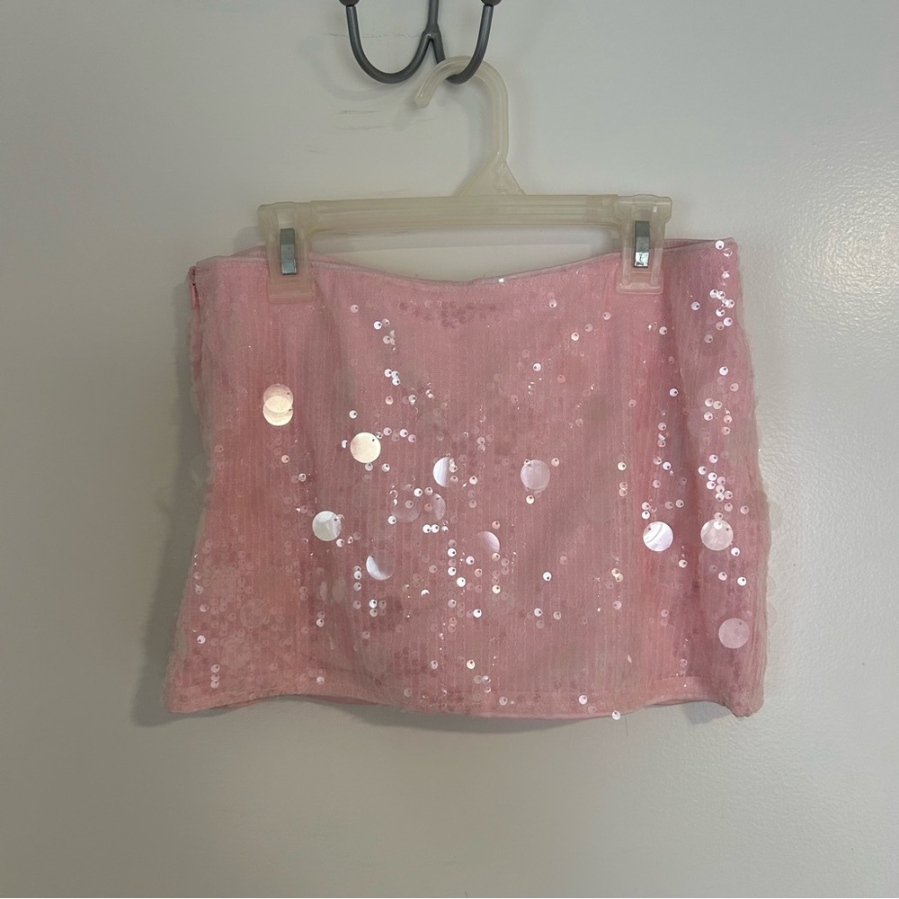 Shein Pink Sequin Low Waisted Mini Skirt